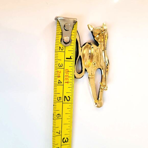 Vintage Cat Brooch Black Enamel Gold Tone Rhinestone Eyes Catcore Black Cat - Picture 8 of 12
